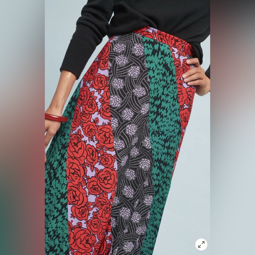 Maeve By Anthropologie Foster Patchwork Floral Midi Skirt Sz 10 Boho Gypsy Fairy